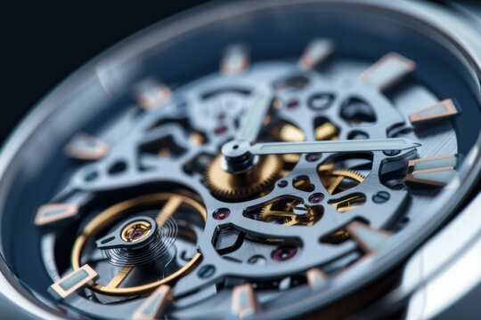 Close-up of a luxury mechanical watch showcasing its detailed, exposed movement and gears, highlighting precision craftsmanship and horological design.