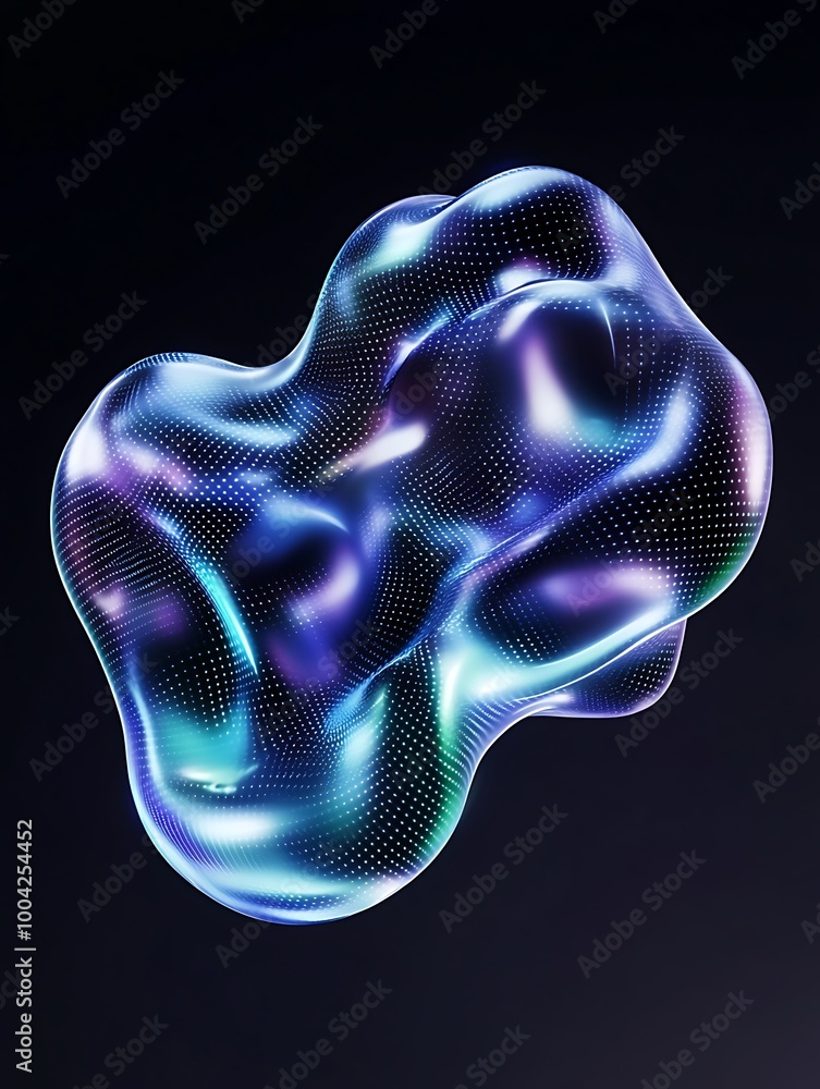 Poster abstract 3d shape with vibrant colors and smooth curves on a black background. a minimalist poster i