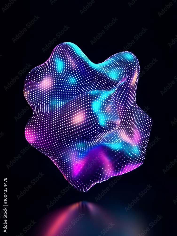 Poster abstract 3d shape with vibrant colors and soft lighting, showcasing a dynamic visual effect on a dar