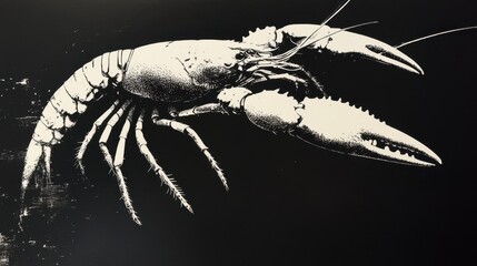 Detailed black and white illustration of a lobster