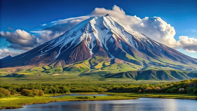 Panoramic view of Koryakskaya Sopka, active volcano, Kamchatka Peninsula scenery