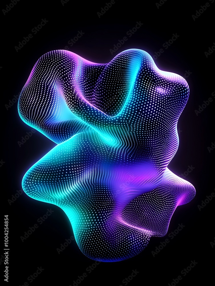 Aufkleber abstract 3d shape with vibrant neon colors on a dark background, showcasing depth and texture. a min