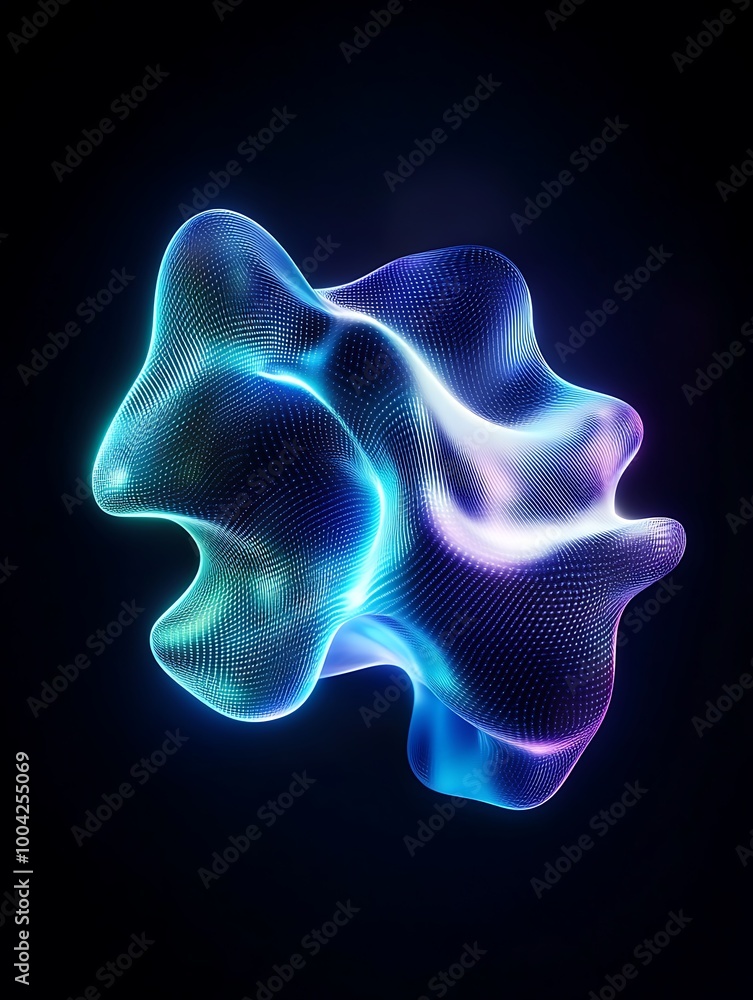 Poster abstract 3d structure with glowing lines and vibrant colors on a dark background. a minimalist poste