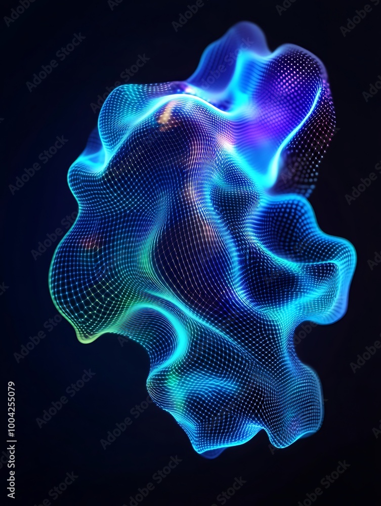 Poster abstract 3d visualization with colorful flowing waves against a dark background, showcasing light an