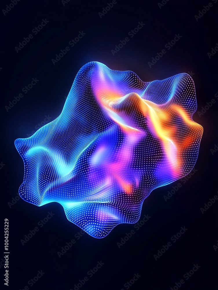 Poster abstract 3d wave with vibrant colors, glowing against a dark background, creating a dynamic and mode