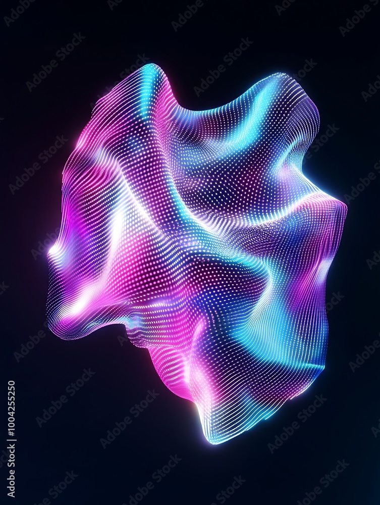Poster abstract 3d wave with vibrant colors, showcasing a blend of pink and blue patterns on a dark backgro