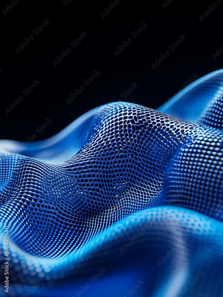 Poster abstract blue patterns resembling fluid waves on a dark background. a minimalist poster in metallic 