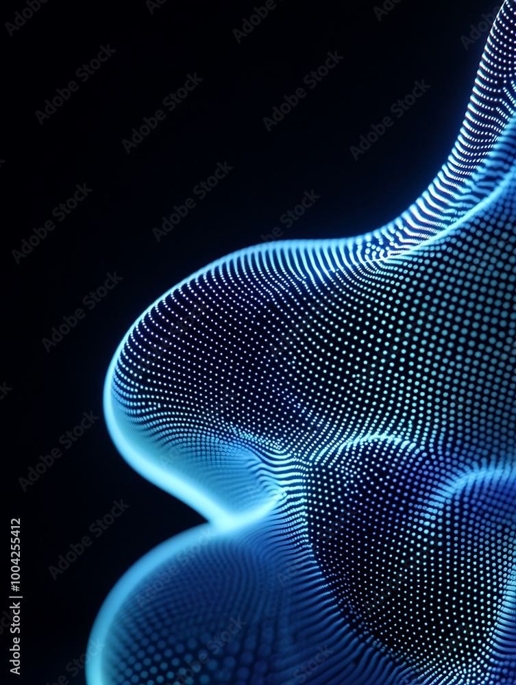 Poster abstract blue glowing waves on a black background, creating a futuristic and mesmerizing visual effe