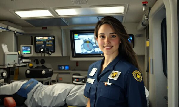 Paramedic Woman in Ambulance