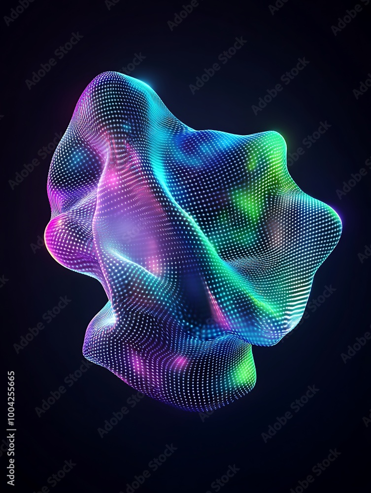Aufkleber abstract colorful 3d mesh shape with smooth curves and luminous effects, set against a dark backgrou