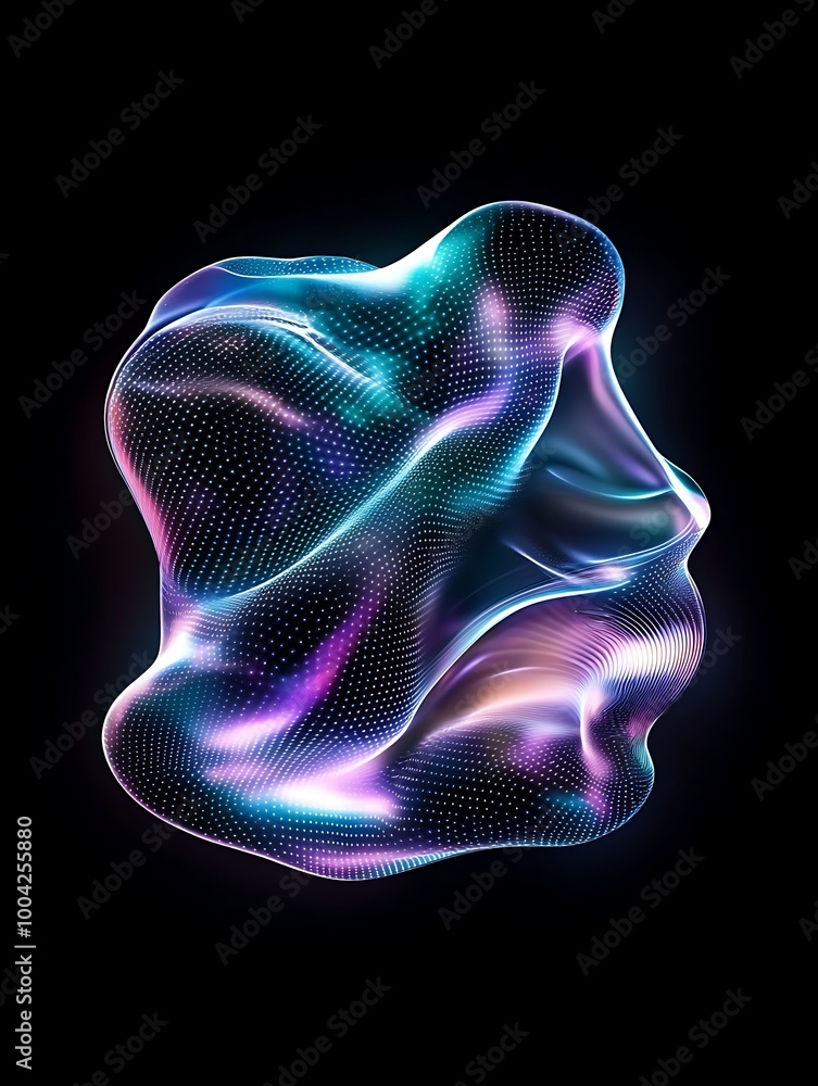 Aufkleber abstract colorful 3d shape with a unique fluid design, glowing against a black background. a minimal
