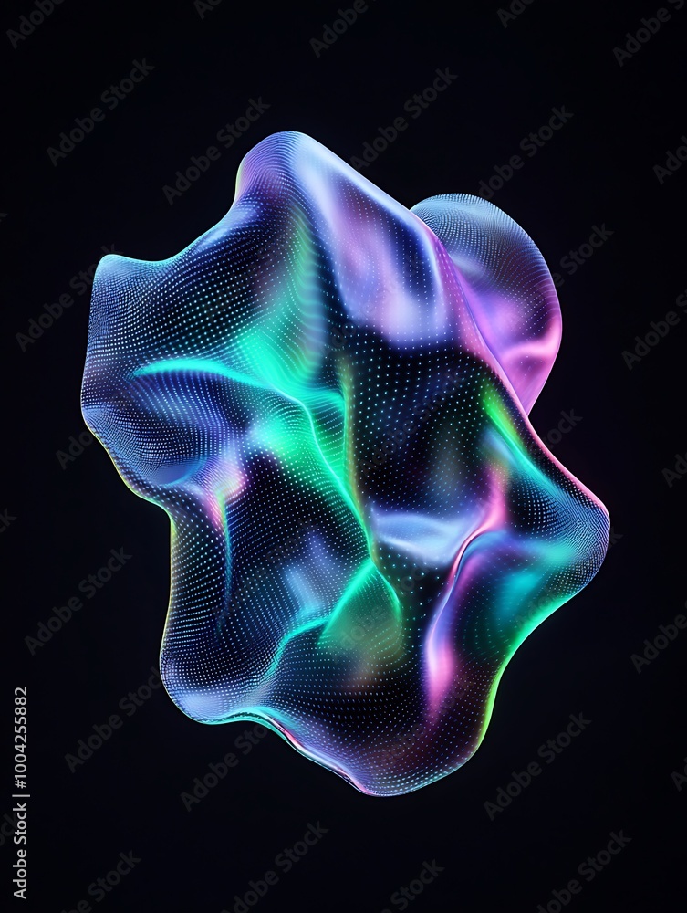 Poster abstract colorful 3d shape with a fluid design set against a black background. a minimalist poster i