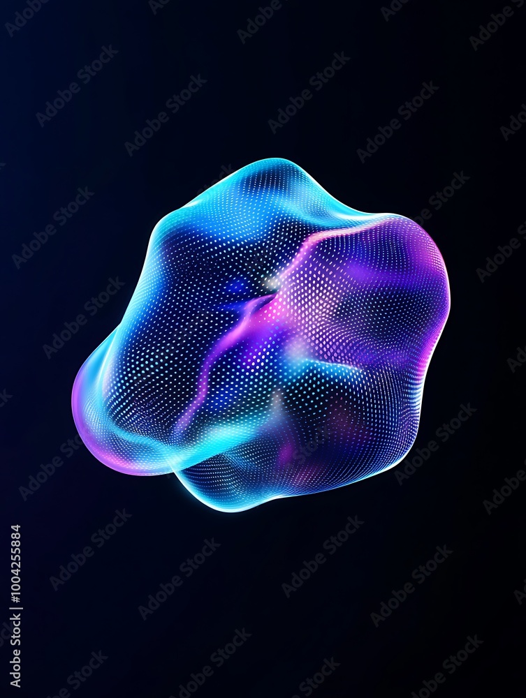 Poster abstract colorful 3d shape glowing with dynamic light against a dark background. a minimalist poster