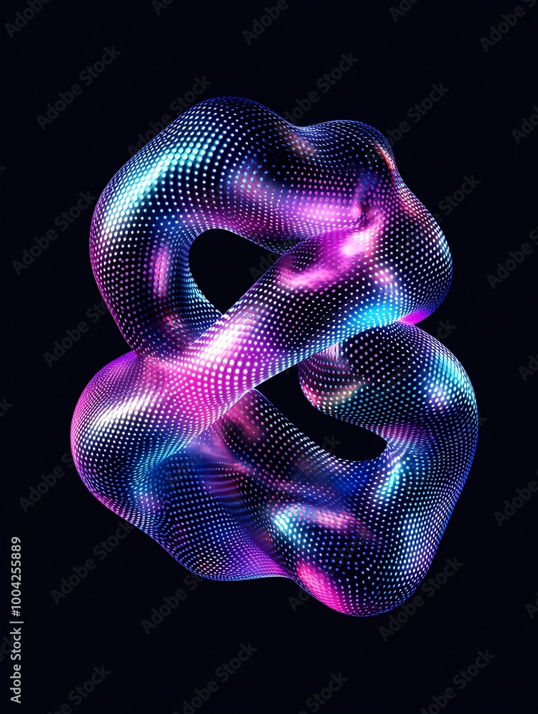 Poster abstract colorful 3d shape with a glowing design on a dark background. a minimalist poster in metall