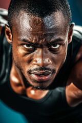 Fototapeta premium Close-up of a determined sprinter crossing the finish line, face showing effort