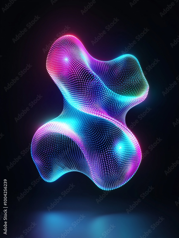 Poster abstract colorful 3d shape with glowing neon effects on a dark background. a minimalist poster in me