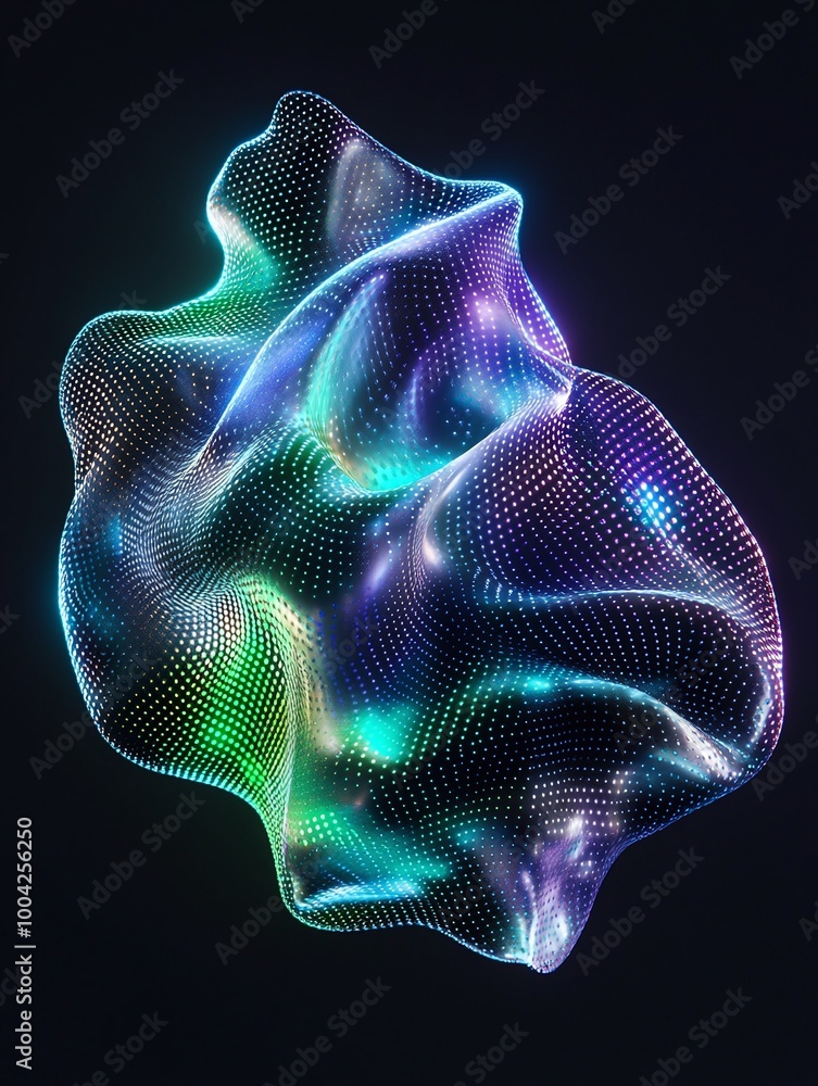 Poster abstract colorful 3d shape with illumination on a dark background, perfect for modern design project