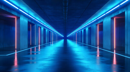 Neon Lights Corridor 3D Illustration