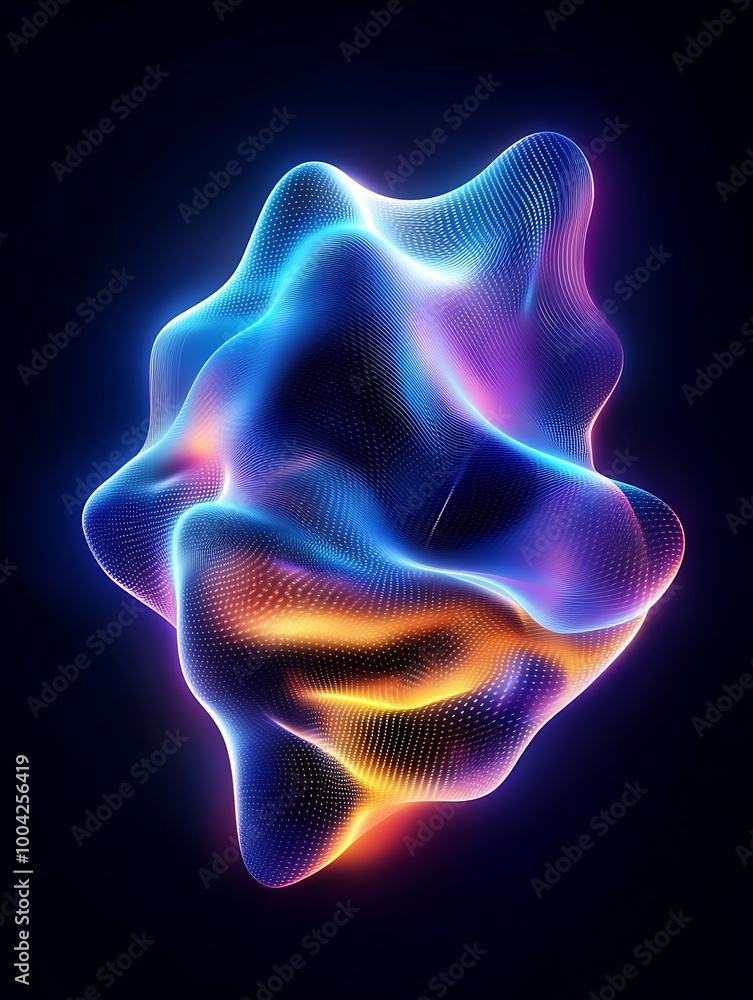 Poster abstract colorful 3d shape with smooth waves and vibrant hues, isolated on a dark background. a mini