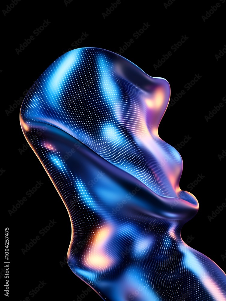 Aufkleber abstract colorful digital shape with smooth, flowing lines against a black background. a minimalist 