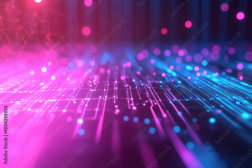 Poster dazzling array of vibrant lights illuminating a futuristic digital landscape with intricate connecti