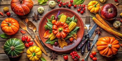 Cozy Autumn Dinner Plate with Seasonal Vegetables, Warm Colors, and Rustic Table Settings for Fall