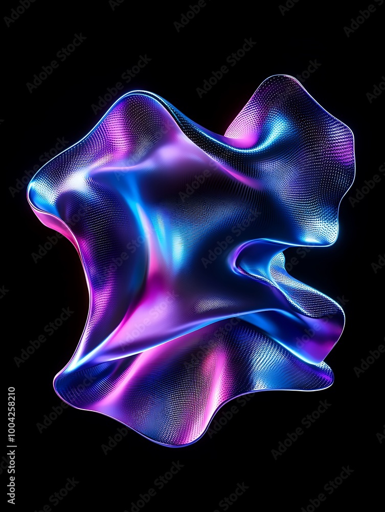 Poster abstract colorful fluid shape with a shiny surface on a black background. a minimalist poster in met