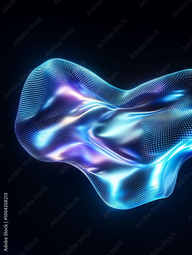 Poster abstract colorful fluid shape with a glowing effect on a dark background. a minimalist poster in met