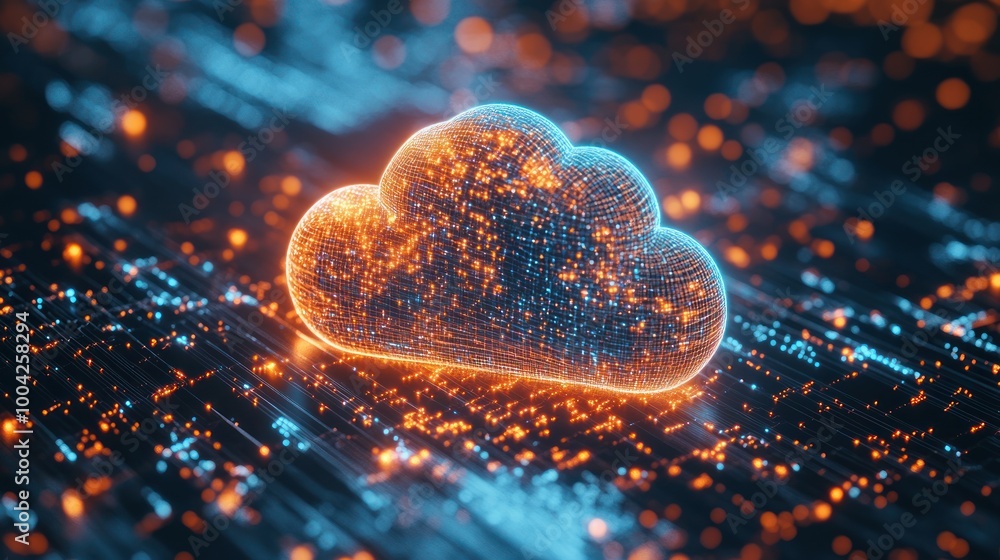 Aufkleber a glowing cloud symbol surrounded by data streams, representing digital storage and connectivity.
