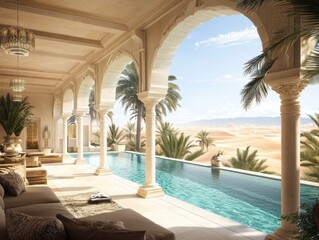 Fototapeta premium A pool with a view of the desert