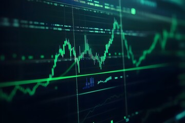Green Stock Market Trend Line Chart on a Monitor