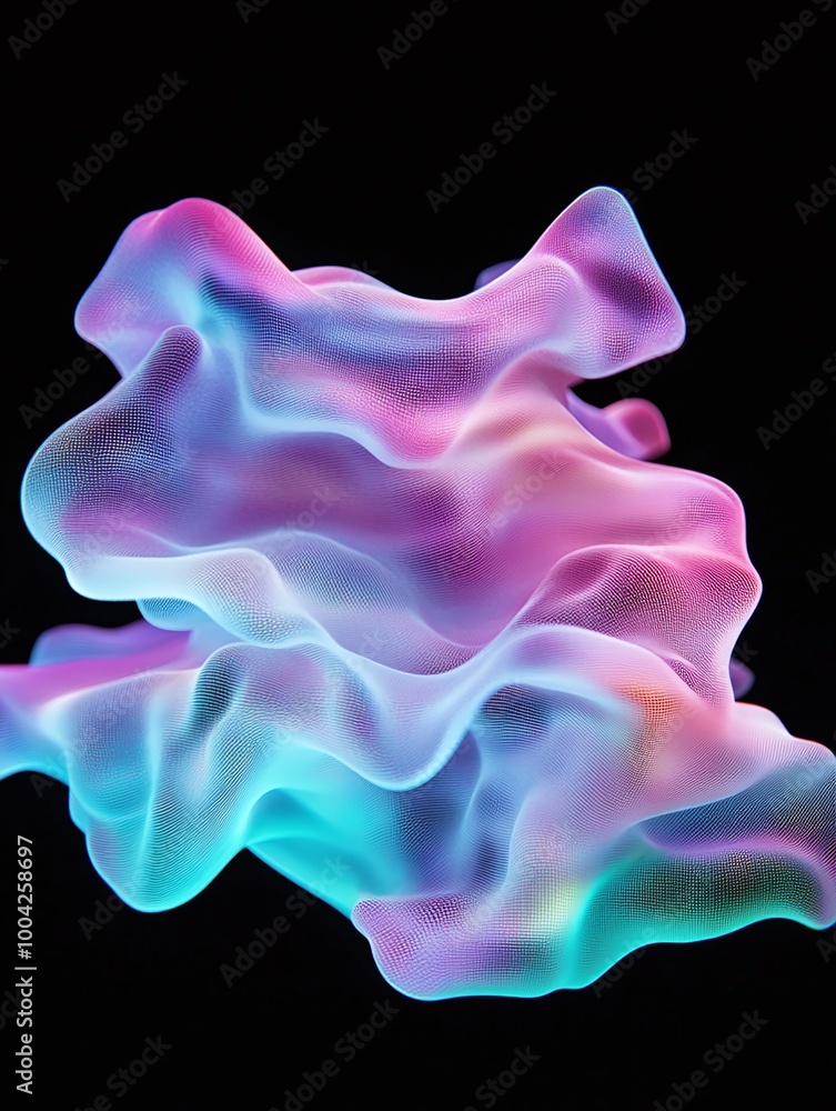 Poster abstract colorful fluid shape with vibrant hues on a black background. a minimalist poster in metall