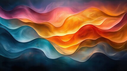 Obraz premium modern abstract wave in vibrant hues of teal coral and gold flowing seamlessly across the canvas evoking a sense of movement and energy with a soft glow illuminating the piece