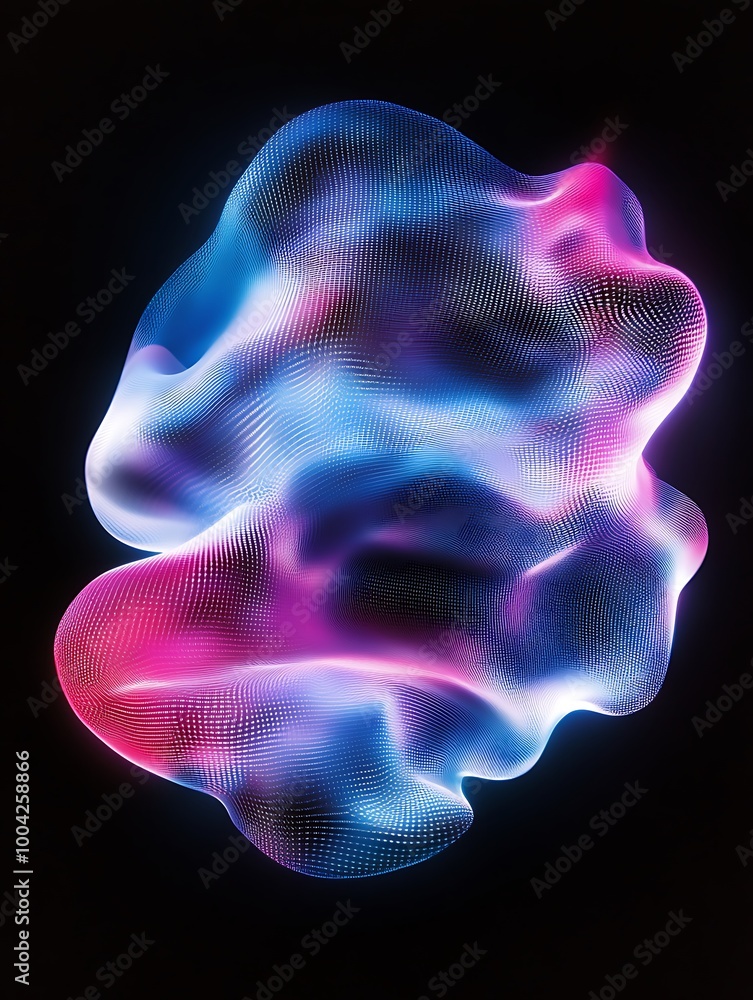 Poster abstract colorful fluid shape with vibrant lighting effects on a black background, perfect for digit