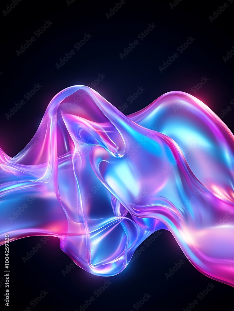 Poster abstract colorful fluid waves with a dynamic flow on a dark background, showcasing vibrant hues of p