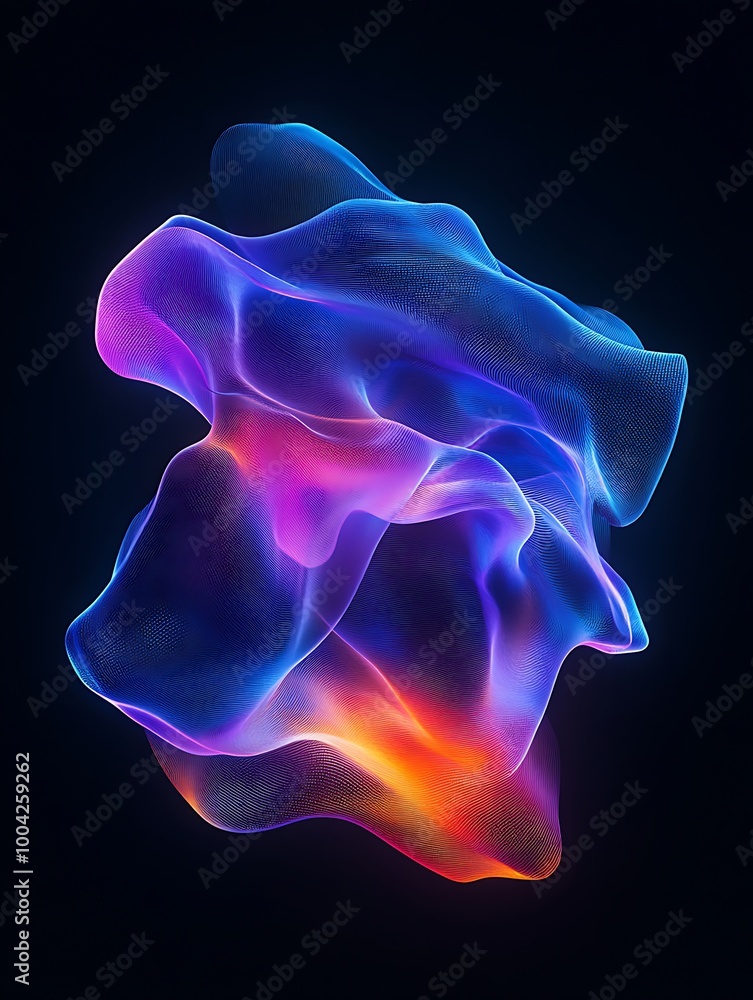Poster abstract colorful fluid shapes with vibrant hues, creating an ethereal digital art effect on a dark 