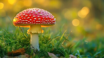 Red Mushroom in a Grassy Meadow