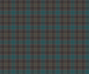 Plaid fabric pattern, brown, green, yellow, prominent in the cross-line pattern, seamless for textiles, and for designing clothes, skirts or decorative fabrics. Vector illustration.
