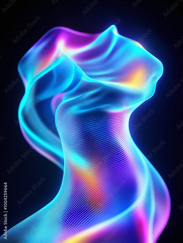 Poster abstract colorful light waves creating dynamic motion against a dark background. a minimalist poster
