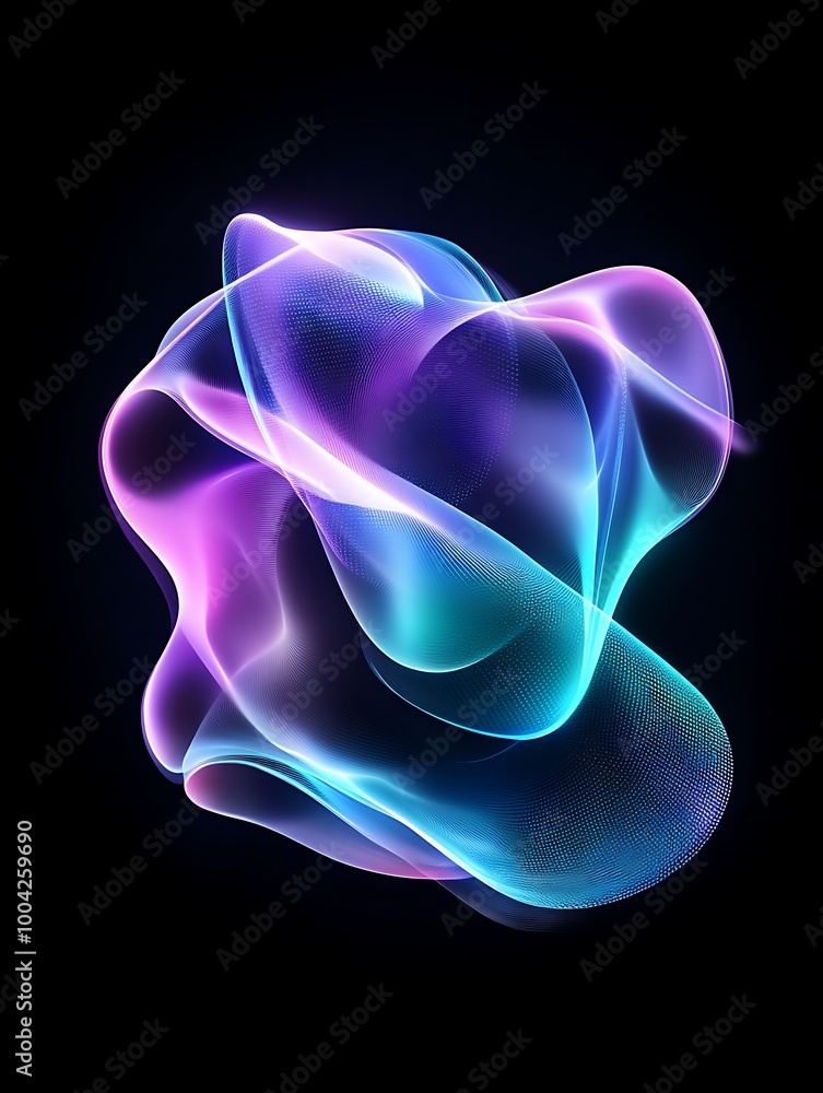 Poster abstract colorful light waves on a dark background, creating an ethereal and dynamic visual effect. 