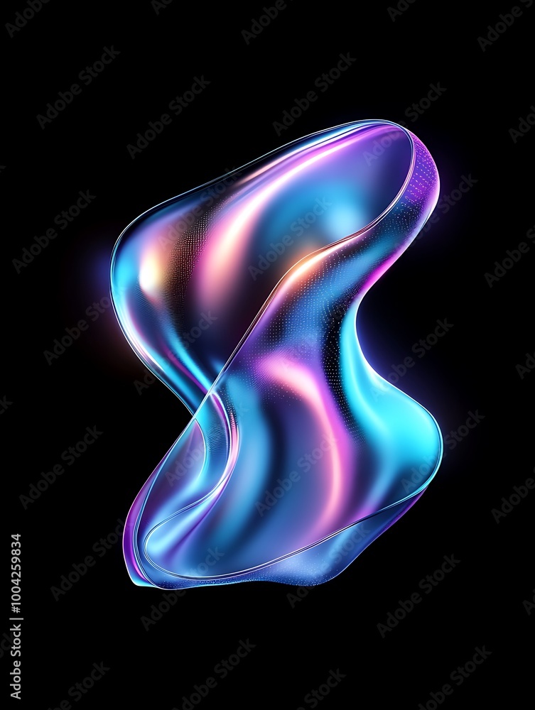 Poster abstract colorful liquid shape with smooth curves on a dark background. a minimalist poster in metal