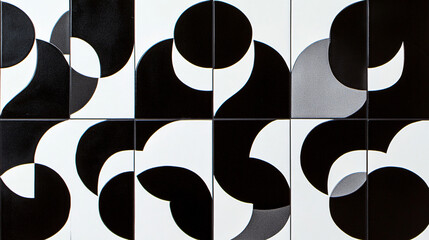 A striking contrast pattern with black and white geometric shapes.