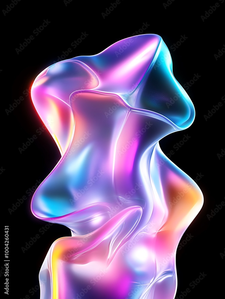 Poster abstract colorful sculpture design with smooth curves, highlighting vibrant light reflections on a b