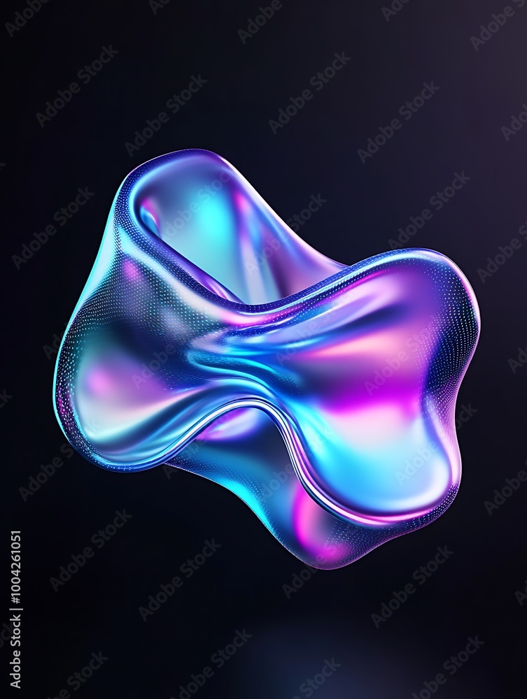Poster abstract colorful shape with dynamic fluid form and glossy surface, isolated on black background. a 