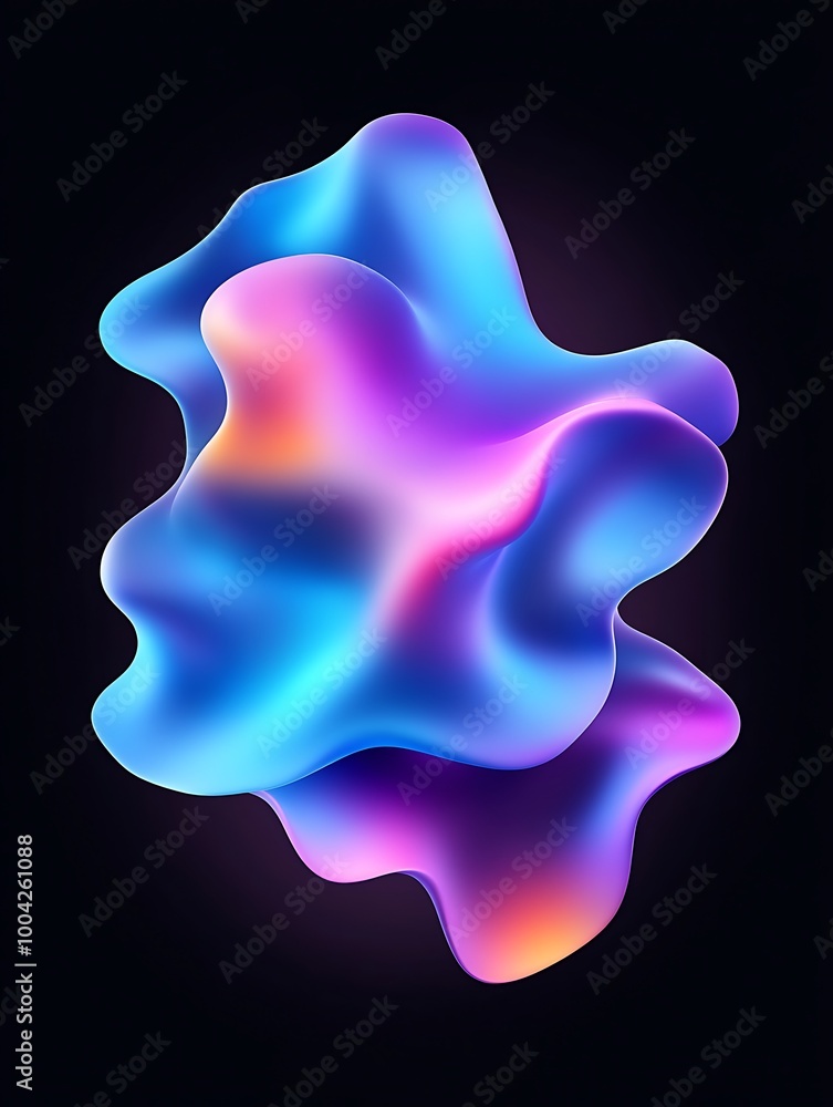 Poster abstract colorful shape with flowing gradients on a dark background. a minimalist poster in metallic