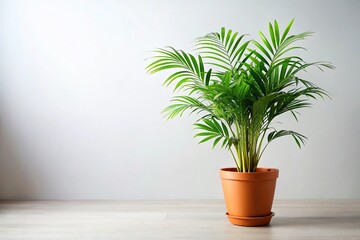 Obraz premium Parlour palm plant in gray flowerpot isolated on white background