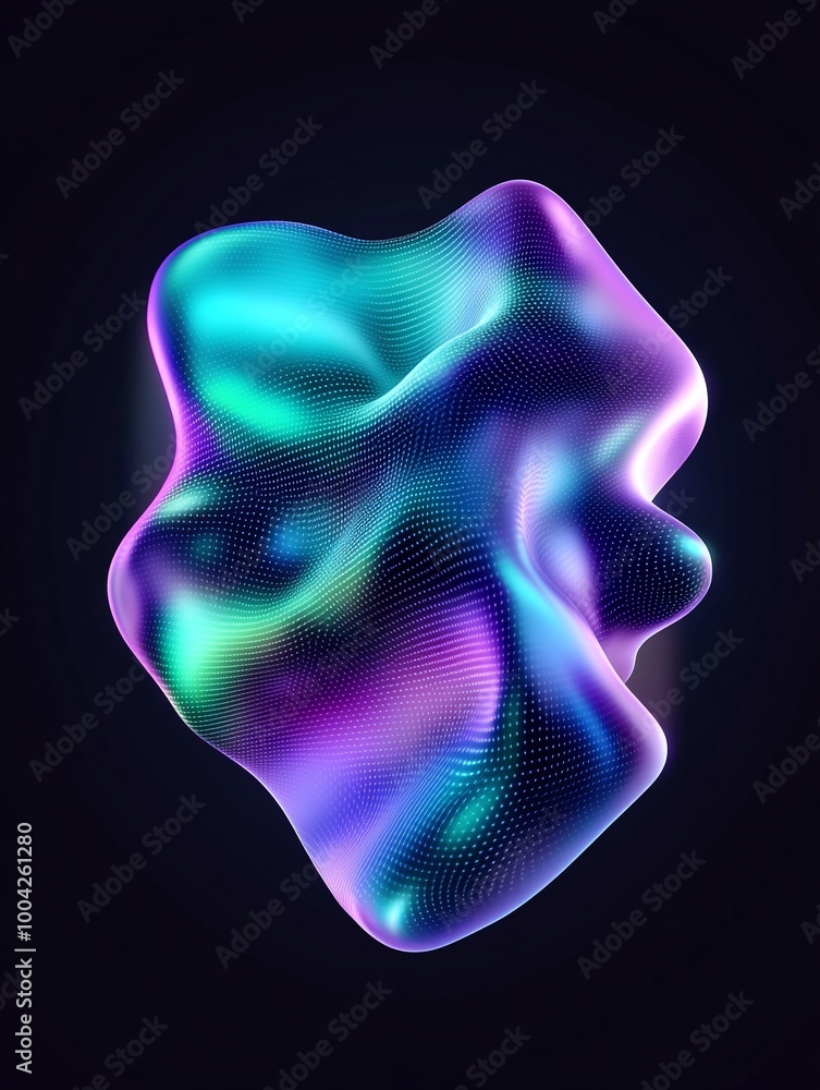 Poster abstract colorful shape with fluid dynamics and smooth gradients in vibrant hues, set against a dark