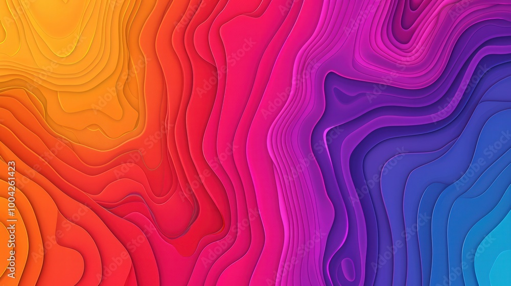 Poster vibrant topographic contours, a dynamic background of colorful topographic lines showcasing gradient
