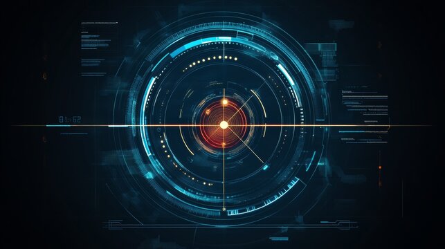 Futuristic HUD target interface with crosshairs, used for radar screens, gaming dashboards, and UI panels. 
