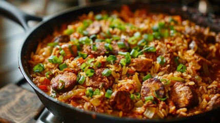 Homemade Hearty Vegetable and Meat Casserole Simmered in a Cast Iron Skillet